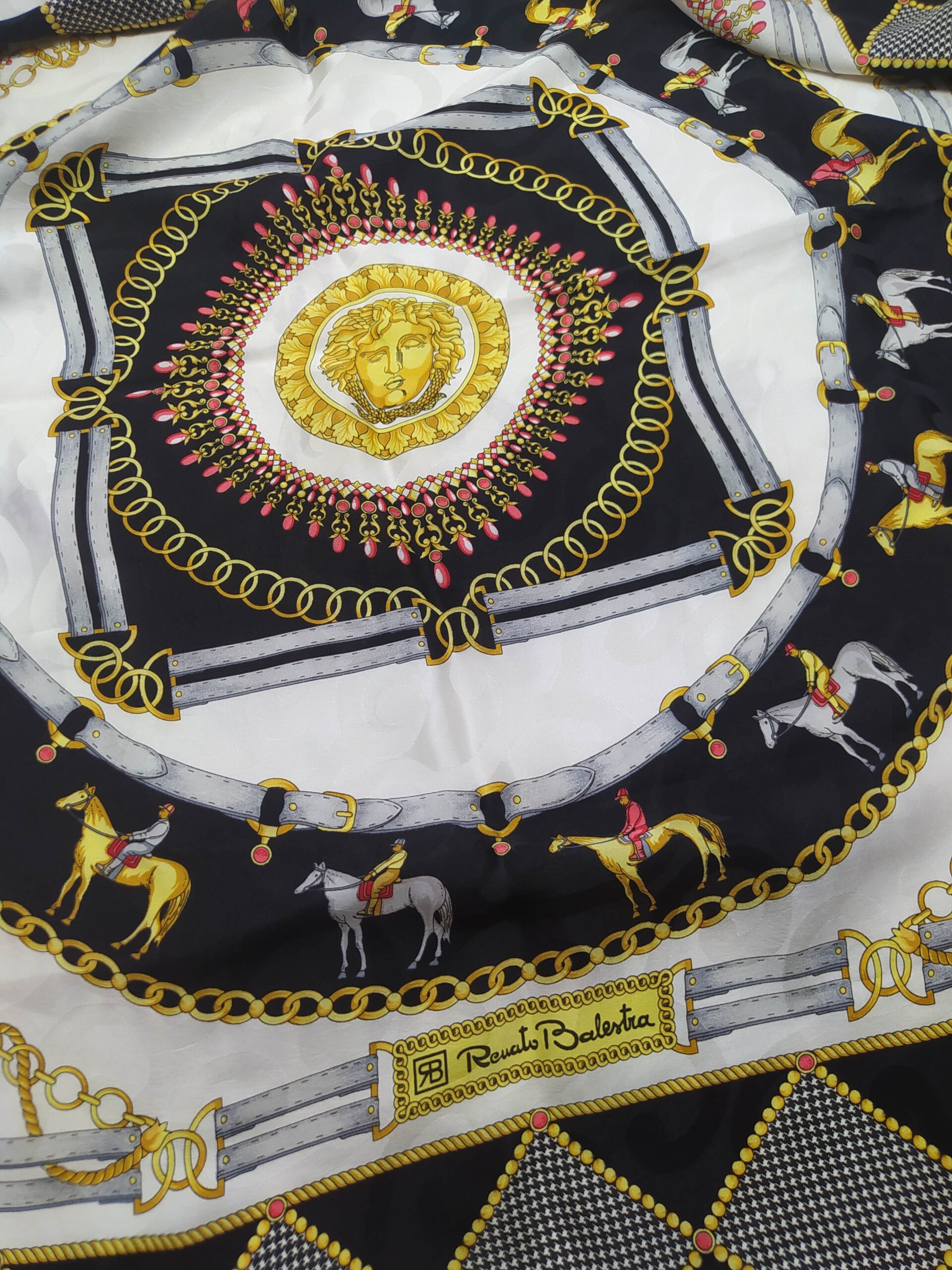 Renato Balestra scarf with horses and jockeys