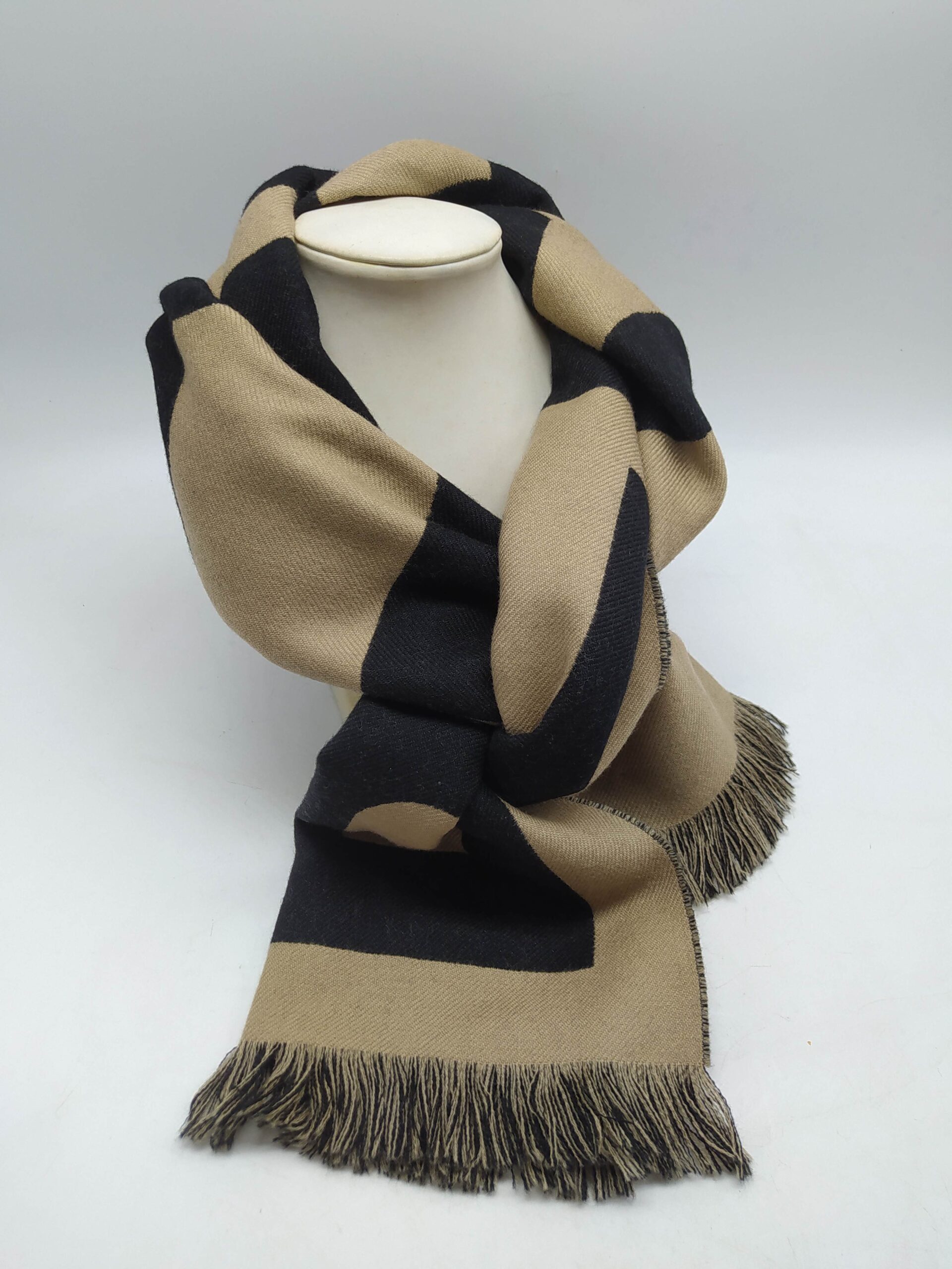 black and beige Burberry scarf